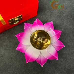Design Pink Lotus with Brass Diya / Red Velvet Box suitable for Gifting