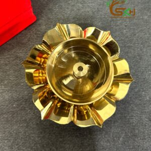 Brass Flower Diya with Red Velvet Box suitable for Gifting