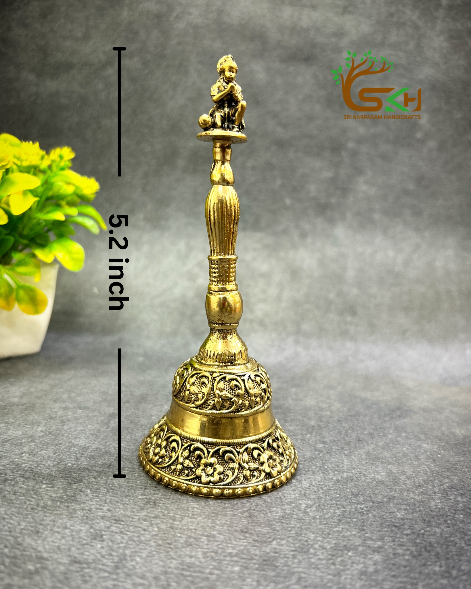 Brass Bell | Ghanti | Super Fine finish | Handcrafted for Pooja | 5.2 inch Height