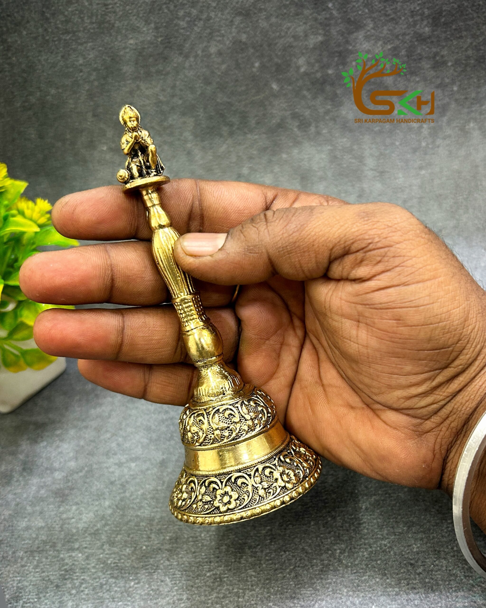 Brass Bell | Ghanti | Super Fine finish | Handcrafted for Pooja | 5.2 inch Height - Image 3