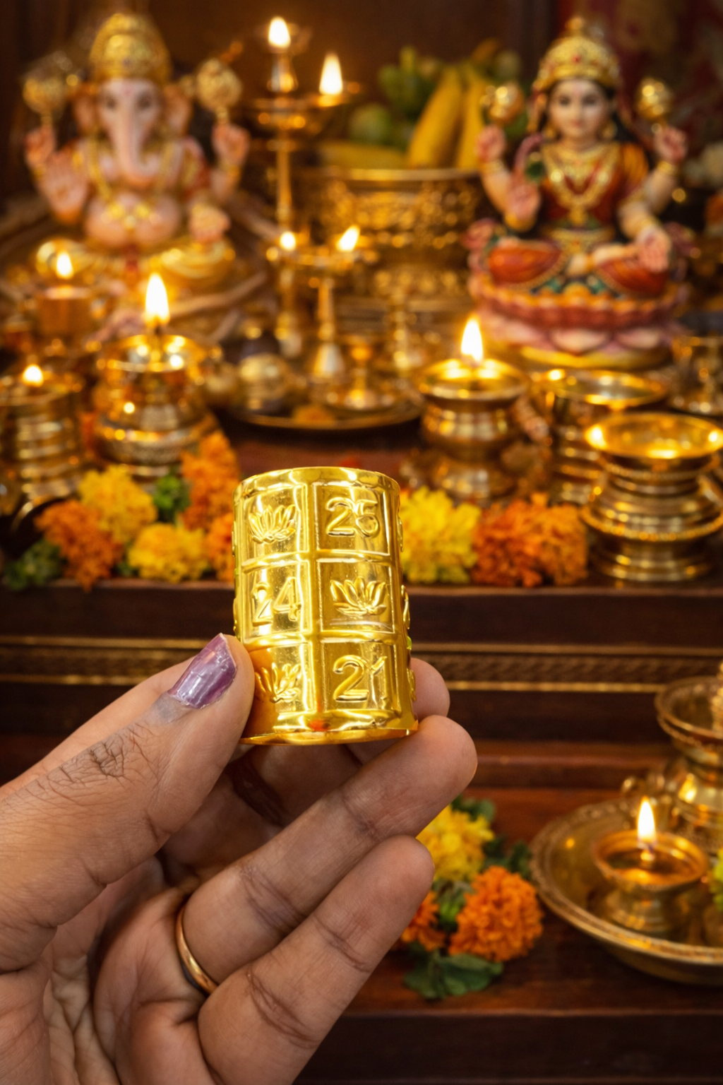 Brass Mini Gubera Padi with Gubera Yanthram on it ( 1 piece)