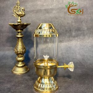 Brass Akhand Diya with Glass Cover for Puja | Oil Lamp | 5.5 inch height